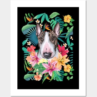 Tropical Brindle Bull Terrier Posters and Art